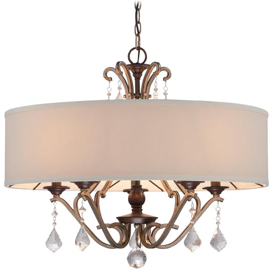  Gwendolyn Place 5-Light Pendant In Dark Rubbed Sienna With Aged Silver With Oatmeal Linen Fabric Shade