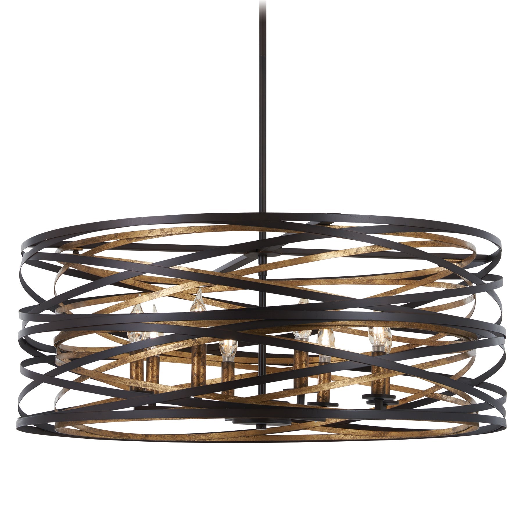  Vortic Flow 8 Lights Pendant In Dark Bronze & Mosaic Gold Interior