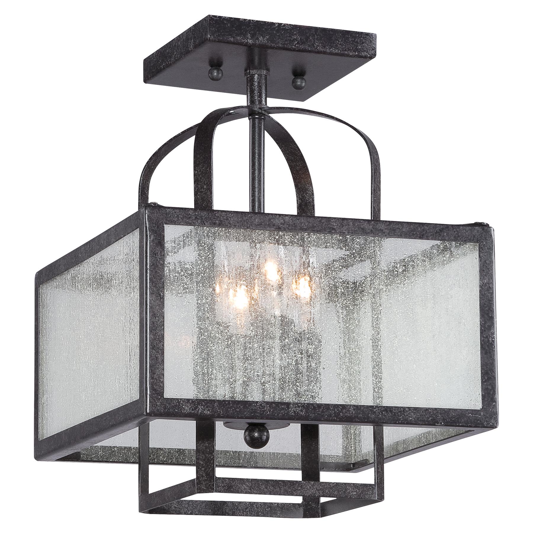  Camden Square 4-Light Semi-Flush Mount In Aged Charcoal & Seedy Glass