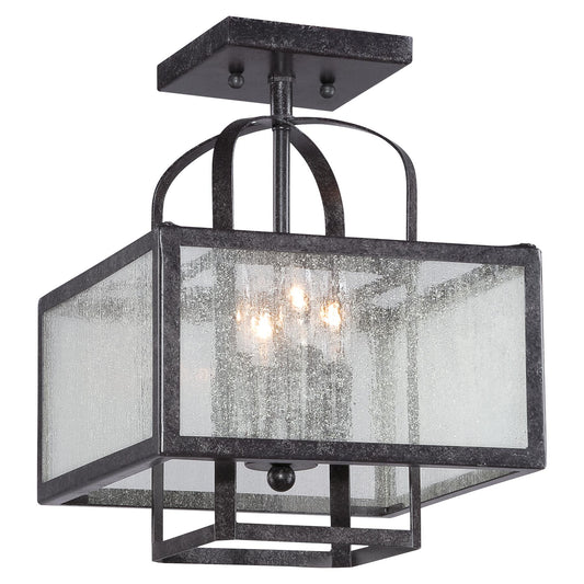  Camden Square 4-Light Semi-Flush Mount In Aged Charcoal & Seedy Glass