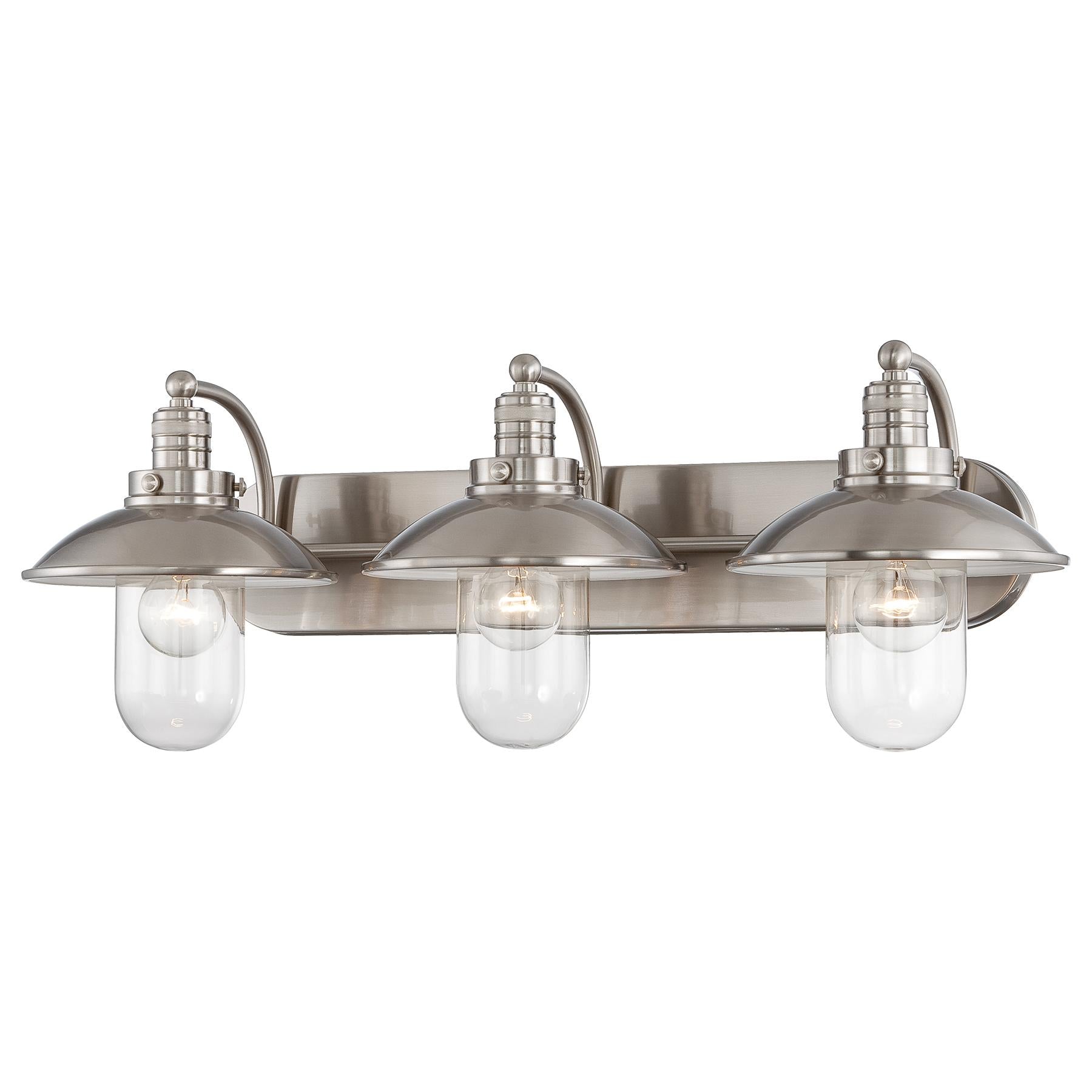  Downtown Edison 3-Light Bath Vanity In Brushed Nickel & Clear Glass