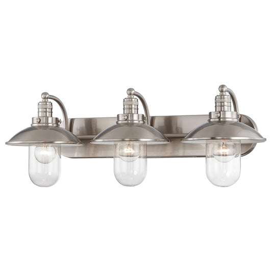  Downtown Edison 3-Light Bath Vanity In Brushed Nickel & Clear Glass