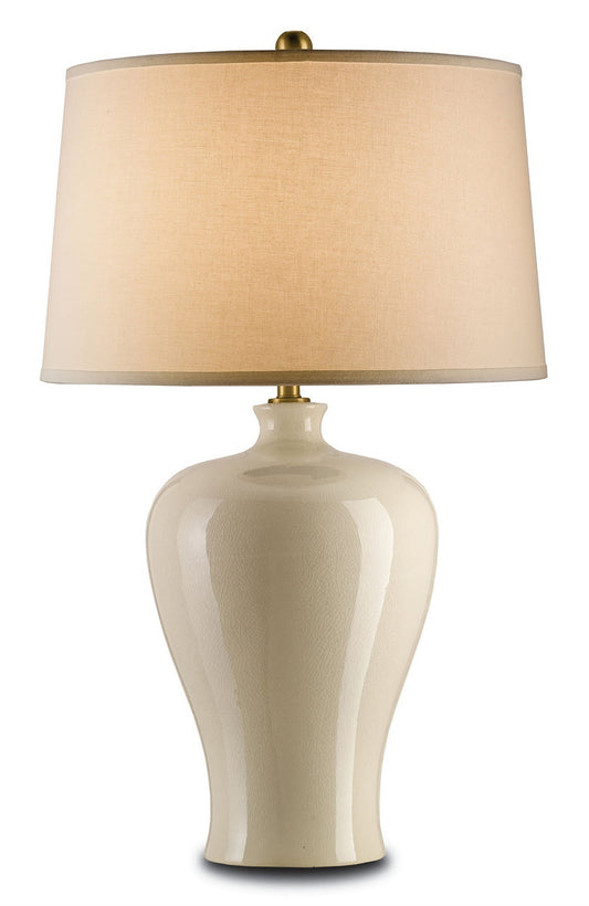  Blaise 1-Light Table Lamp In Cream Crackle With Off-White Linen Shade