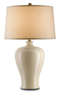  Blaise 1-Light Table Lamp In Cream Crackle With Off-White Linen Shade