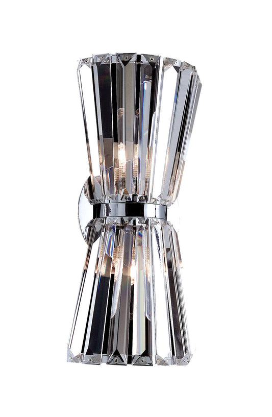  Art Deco Armanno 2-Light Wall Sconce In Chrome With Firenze Clear Crystals