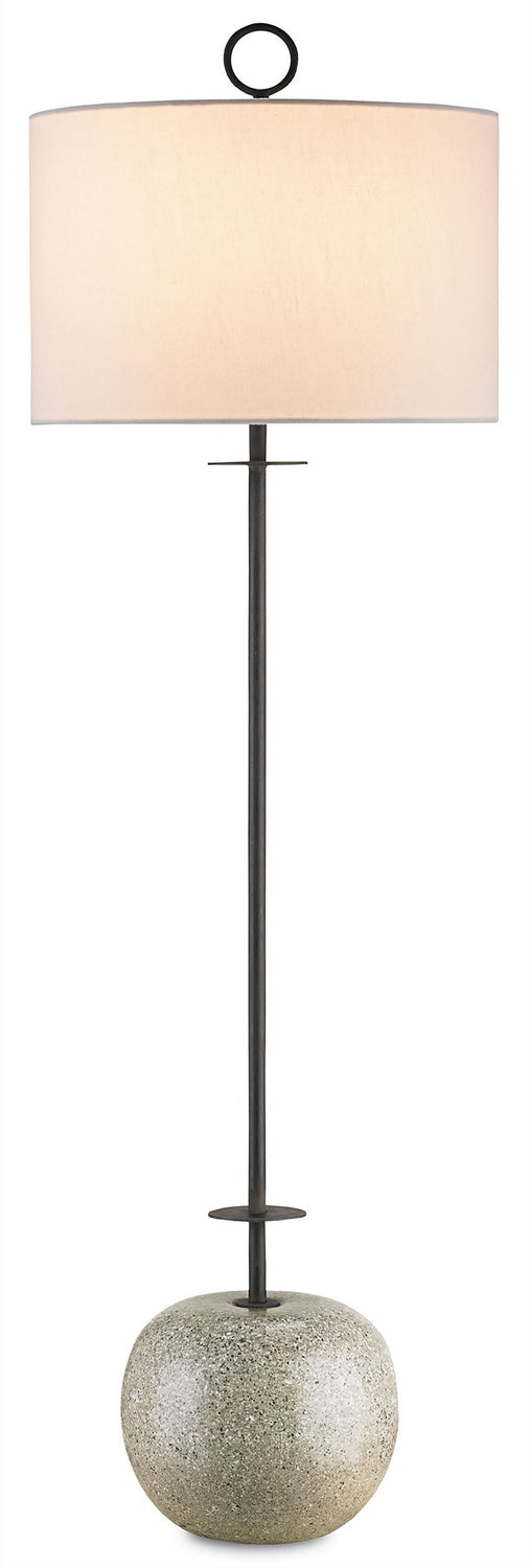  Atlas 1-Light Table Lamp In Blacksmith & Polished Concrete With Off-White Linen Shade