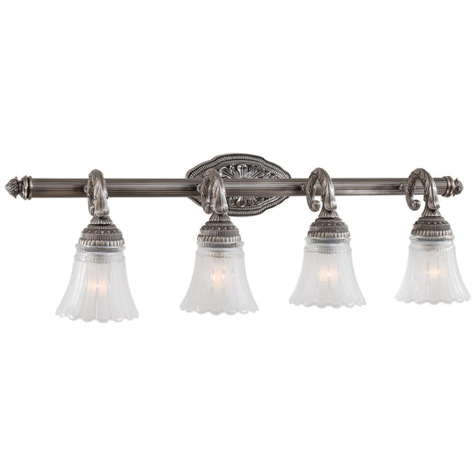  Europa 4-Light Bath Vanity In Brushed Nickel & Etched/Clear Glass