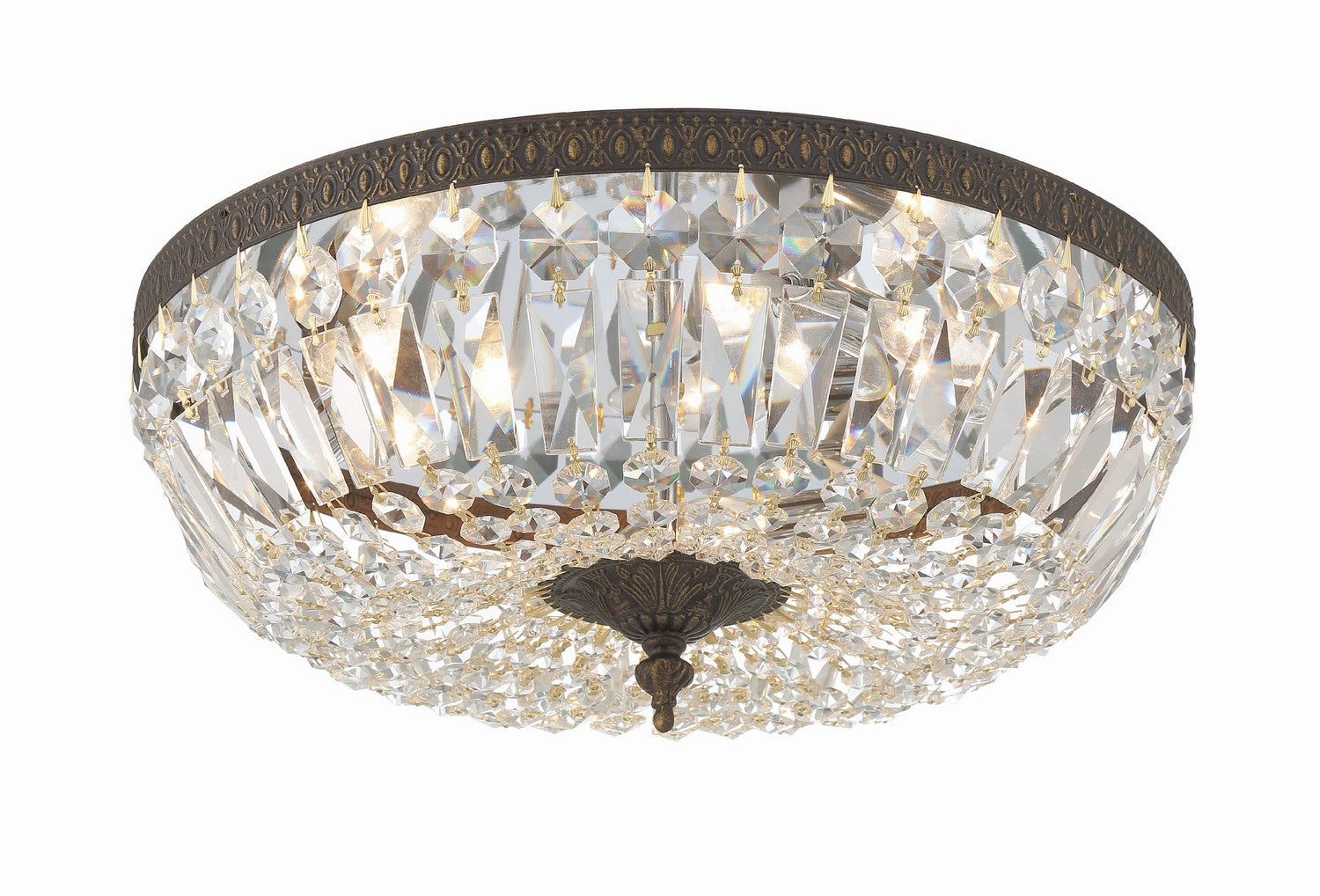  3 Light Ceiling Mount In English Bronze With Clear Hand Cut Crystal