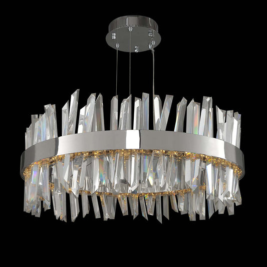  Contemporary Glacier 32" Round LED Pendant In Chrome