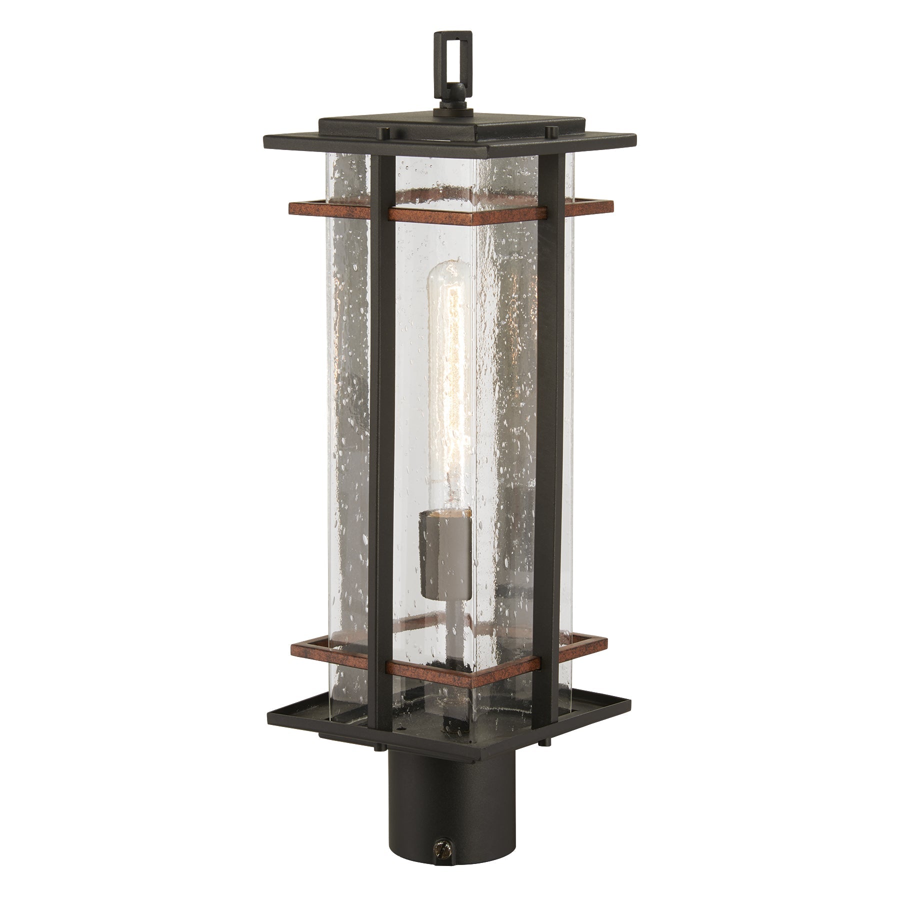  San Marcos 1-Light Post Mount In Coal With Antique Copper Accents & Clear Seeded Glass