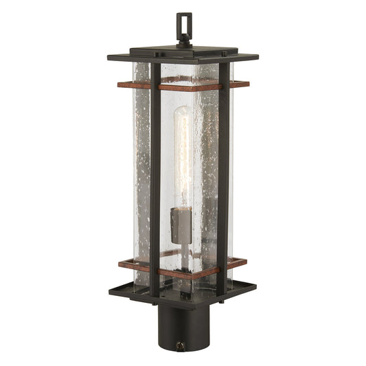  San Marcos 1-Light Post Mount In Coal With Antique Copper Accents & Clear Seeded Glass