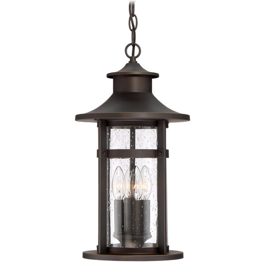  Highland Ridge 3-Light Outdoor Chain Hung In Oil Rubbed Bronze With Gold High & Clear Seeded Glass