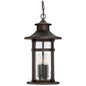  Highland Ridge 3-Light Outdoor Chain Hung In Oil Rubbed Bronze With Gold High & Clear Seeded Glass