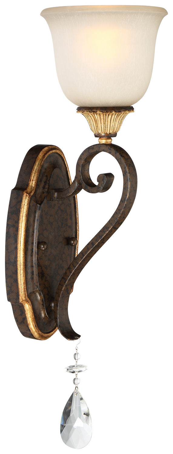  Chateau Nobles 1-Light Bath Sconce In Raven Bronze With Sunburst Gold With Driftwood Glass