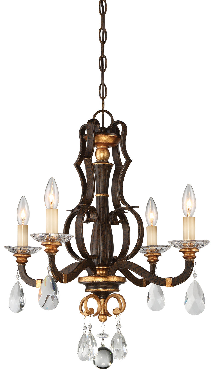  Chateau Nobles 4-Light Mini Chandelier In Raven Bronze With Sunburst Gold H