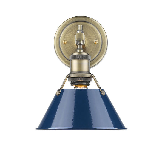 Golden Lighting Orwell 1-Light Bath Vanity In Aged Brass With Navy Blue Shade