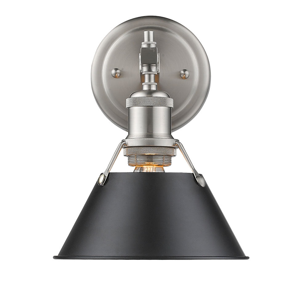 Golden Lighting Orwell 1-Light Bath Vanity In Pewter With Black Shade