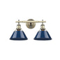 Golden Lighting Orwell 2-Light Bath Vanity In Aged Brass With Navy Blue Shades