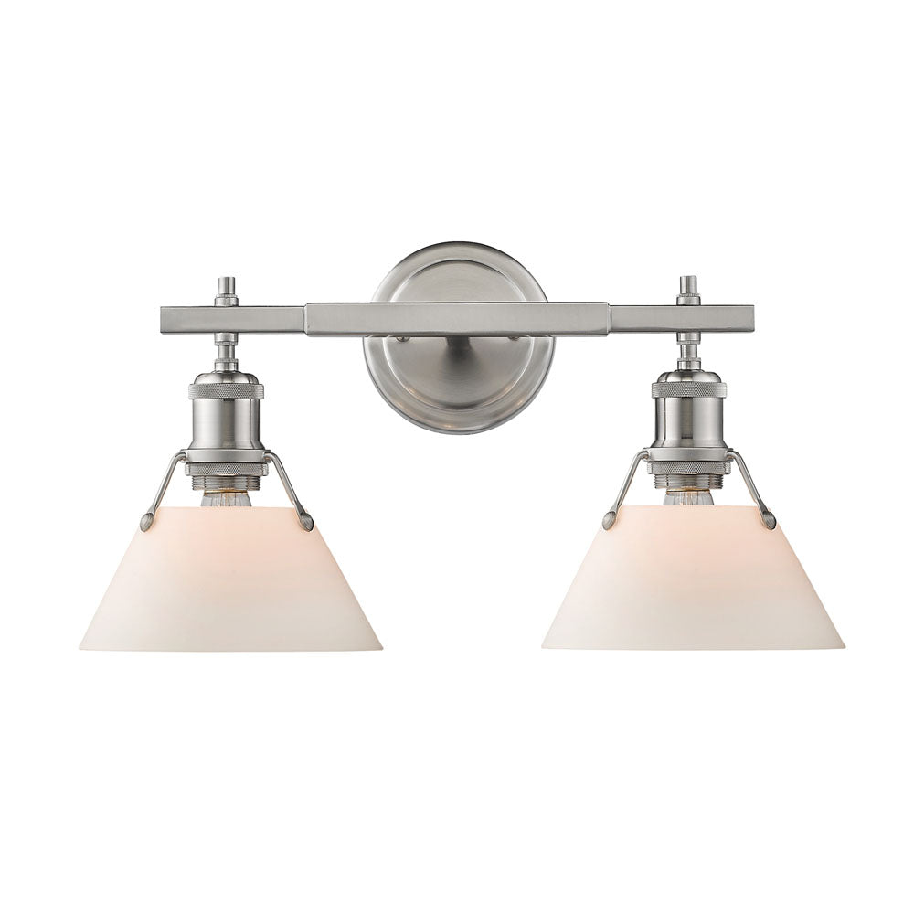 Golden Lighting Orwell 2-Light Bath Vanity In Pewter With Opal Glass Shades
