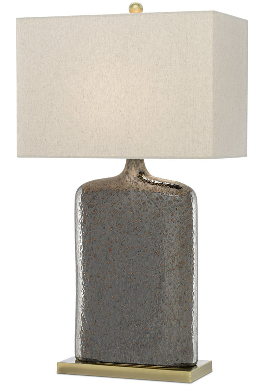  Musing 1-Light Table Lamp In Rustic Metallic Bronze With Khaki Linen Shade