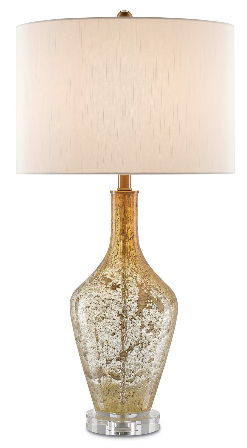  Habib 1-Light Table Lamp In Champagne Speckle With Eggshell Shantung Shade