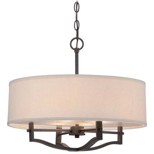  3-Light Drum Pendant In Vintage Bronze With Off-White Linen Fabric Shade