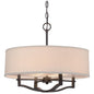 3-Light Drum Pendant In Vintage Bronze With Off-White Linen Fabric Shade
