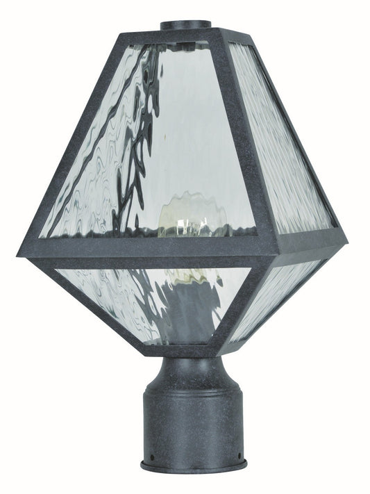  Glacier 1-Light Outdoor Lantern Post In Black Charcoal With Water Panelss Glass