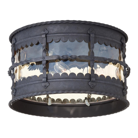  Mallorca 3-Light Flush Mount In Spanish Iron & Champagne Hammered Glass