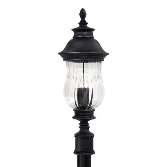  Newport 3-Light Post Mount In Heritage & Mouth Blown Clear Optic Glass
