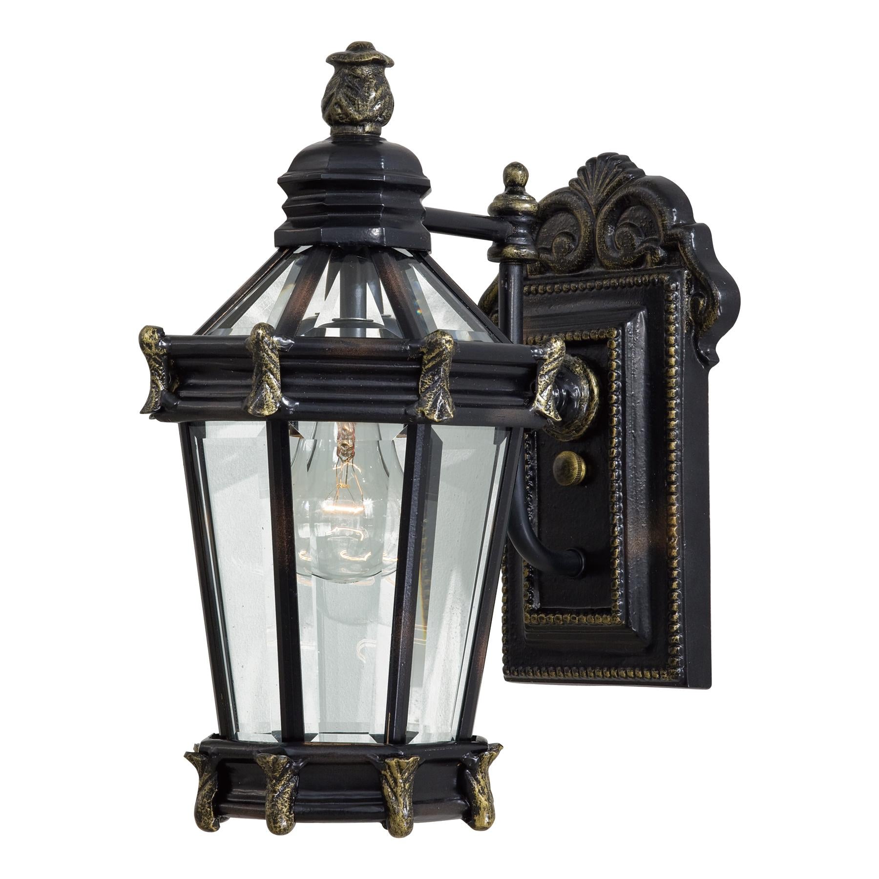  Stratford Hall 1-Light Wall Mount In Heritage With Gold Highlights & Clear Beveled Glass