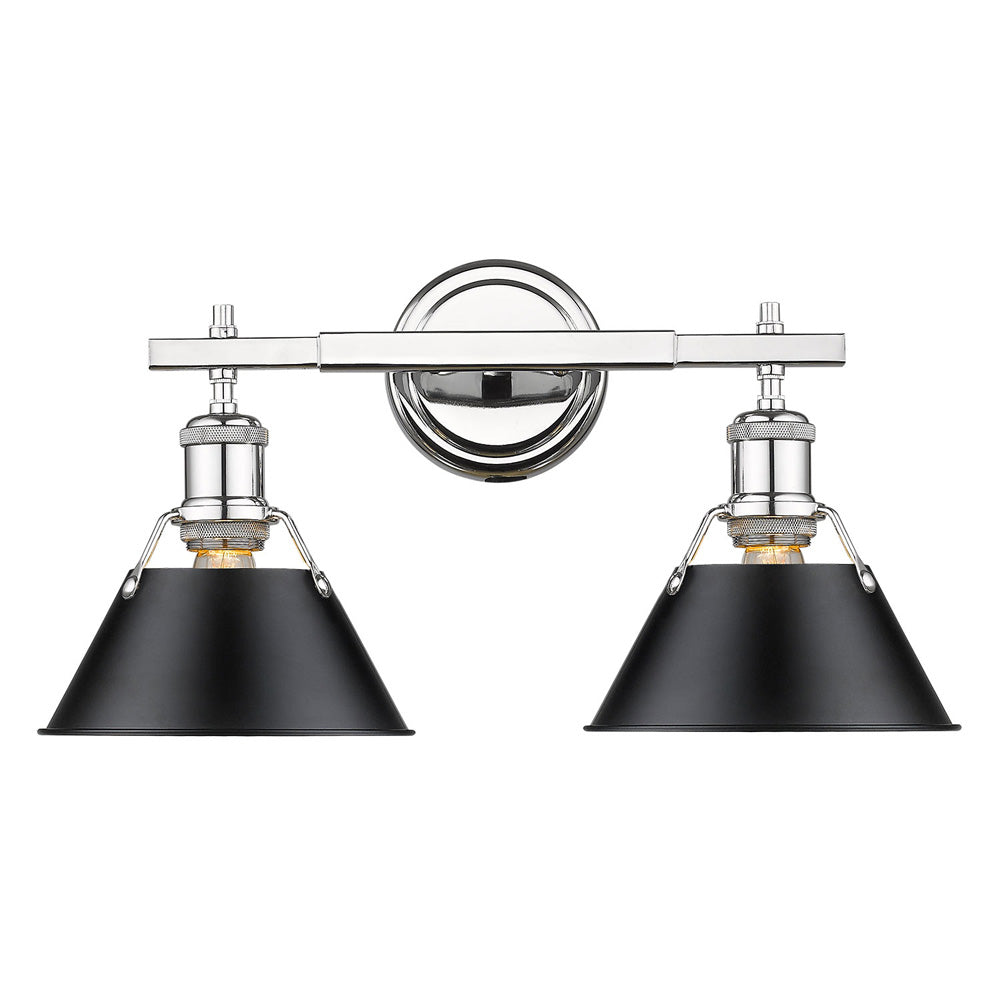 Golden Lighting Orwell 2-Light Bath Vanity In Chrome With Black Shades