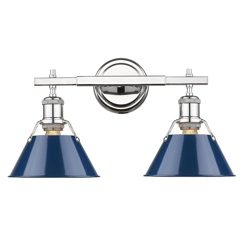 Golden Lighting Orwell 2-Light Bath Vanity In Chrome With Navy Blue Shade
