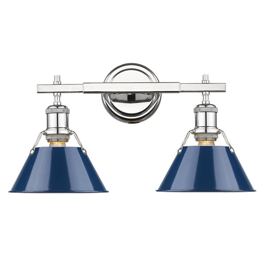Golden Lighting Orwell 2-Light Bath Vanity In Chrome With Navy Blue Shade