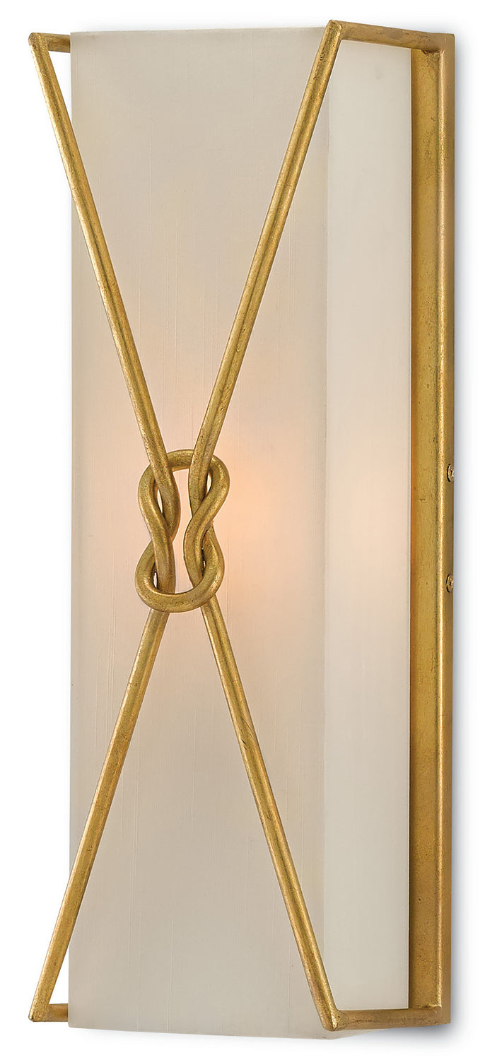  Ariadne 1-Light Wall Sconce In Contemporary Gold Leaf With Off-White Shantung Shade