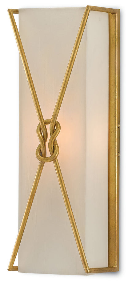 Ariadne 1-Light Wall Sconce In Contemporary Gold Leaf With Off-White Shantung Shade