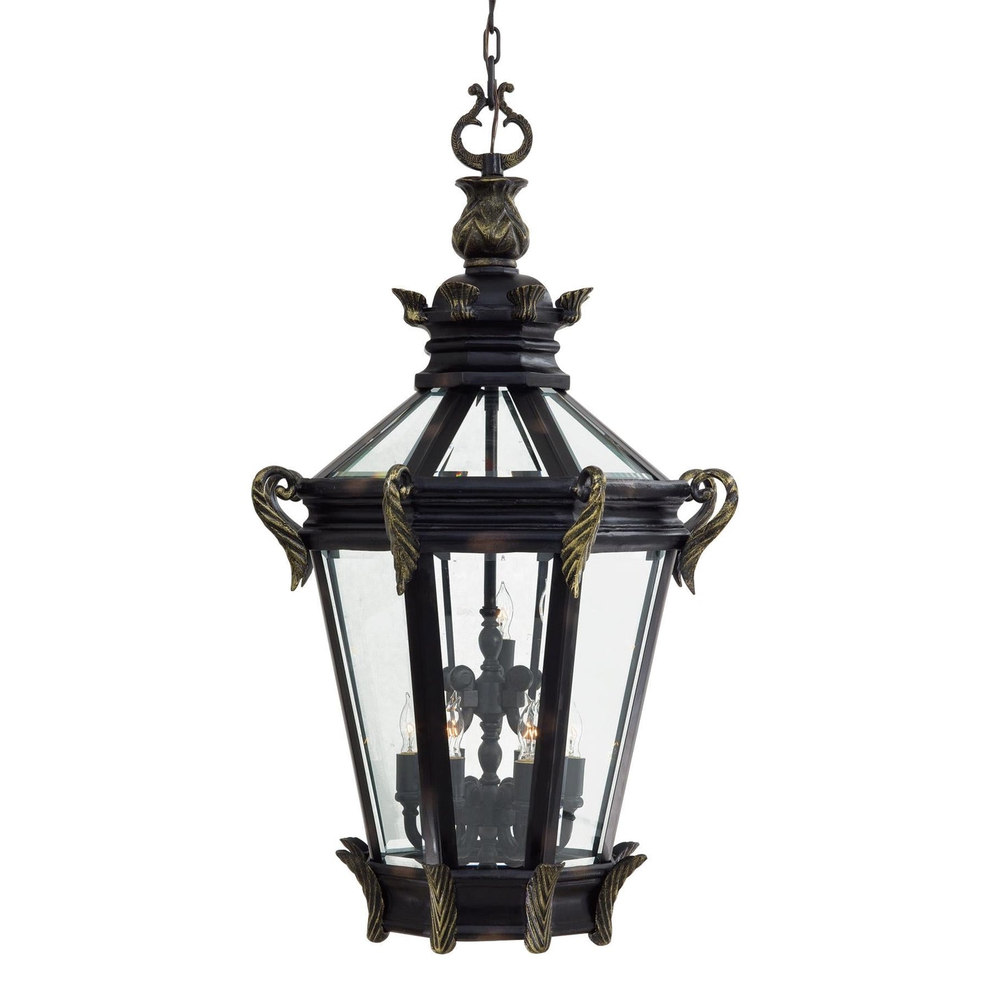  Stratford Hall 9-Light Chain Hung In Heritage With Gold Highlights & Clear Beveled Glass
