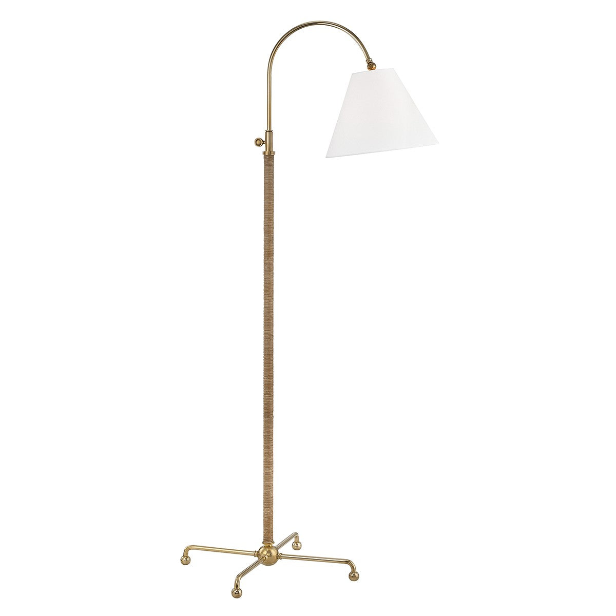  Curves No.1 1-Light Floor Lamp W/ Rattan Accent In Aged Brass
