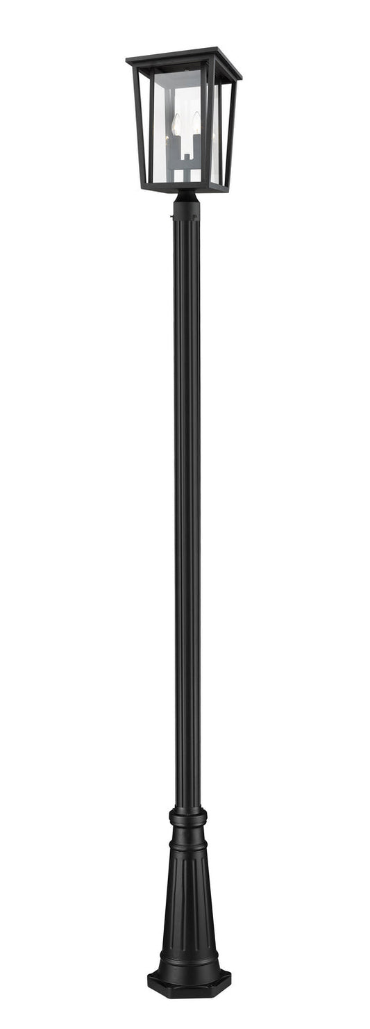 Z-LIte 2-Light Outdoor Post Mounted Fixture In Black With Clear Glass