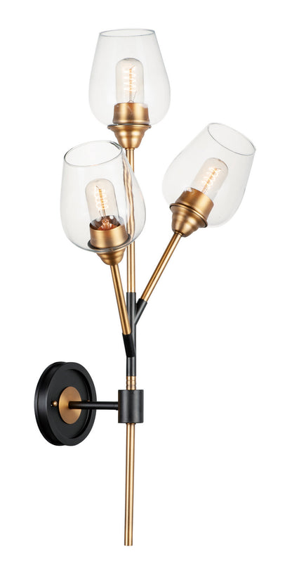 Maxim Savvy 3-Light Wall Sconce In Antique Brass & Black