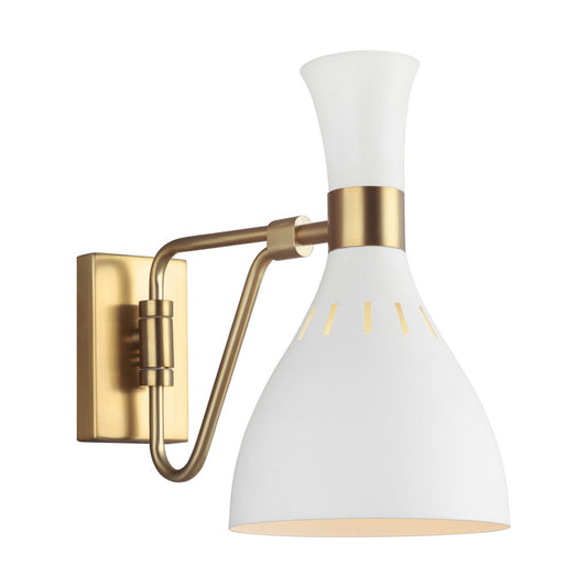  Joan 1-Light Swing Arm Sconce In Matte White/Burnished Brass