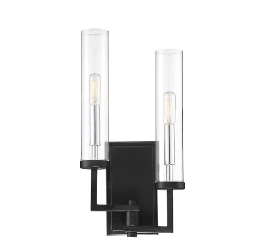  Folsom 2-Light Sconce In Matte Black With Polished Chrome Accents