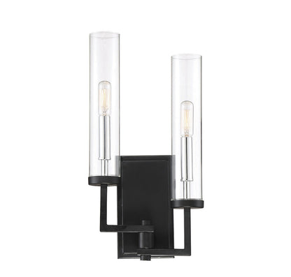  Folsom 2-Light Sconce In Matte Black With Polished Chrome Accents