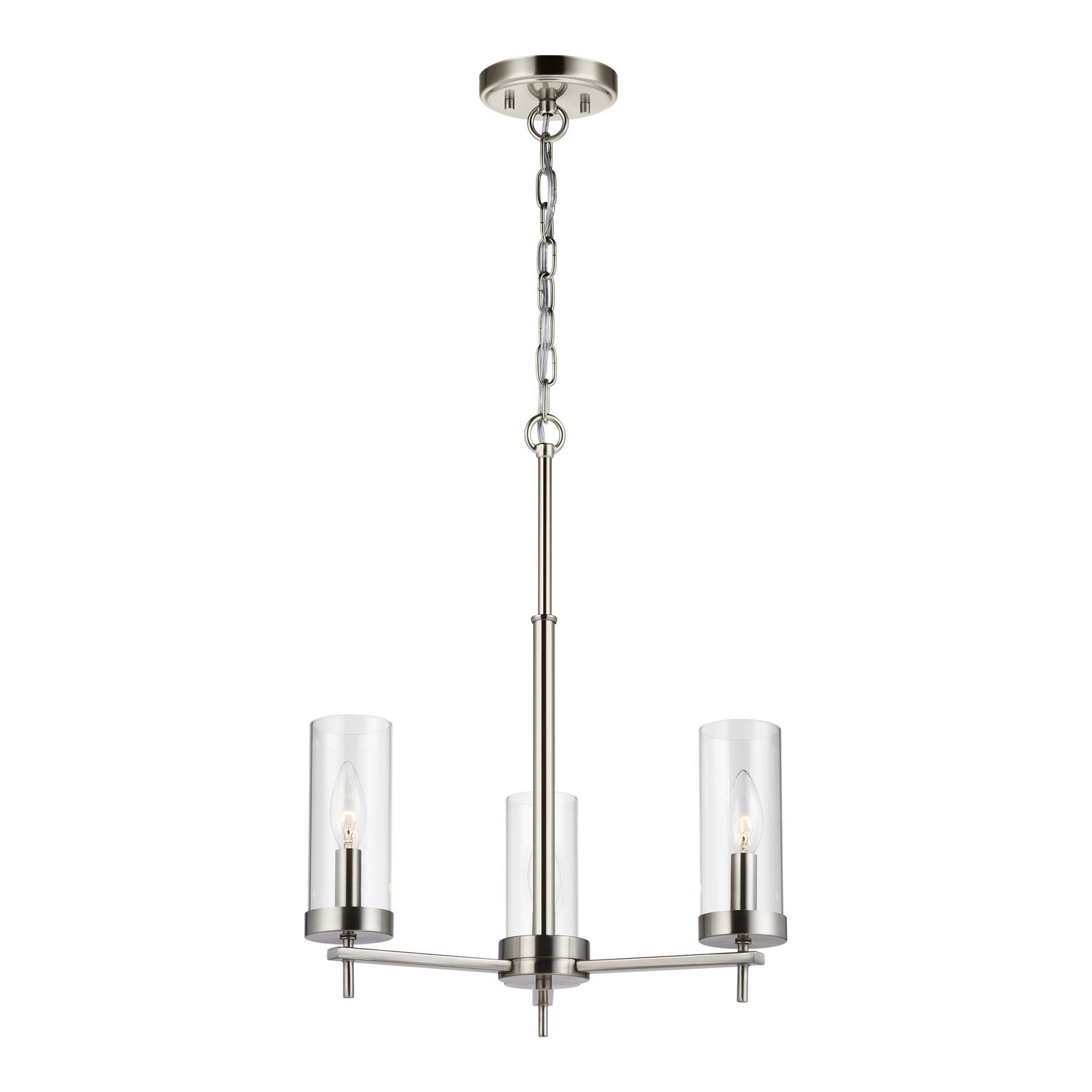  Zire 3-Light Chandelier In Brushed Nickel With Clear Glass