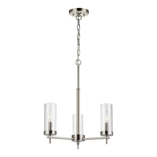  Zire 3-Light Chandelier In Brushed Nickel With Clear Glass