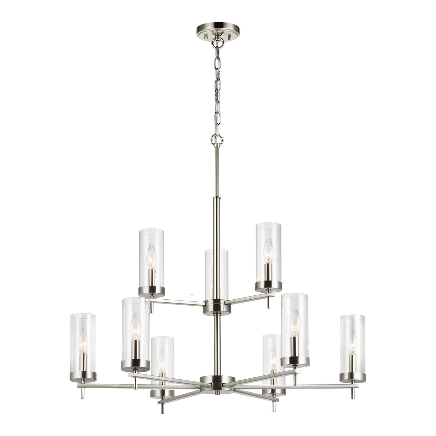  Zire 9-Light Chandelier In Brushed Nickel With Clear Glass