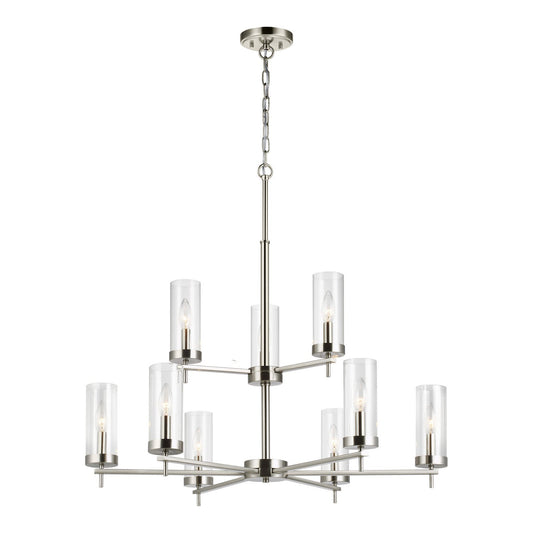  Zire 9-Light Chandelier In Brushed Nickel With Clear Glass