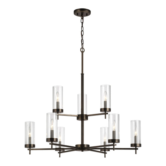  Zire 9-Light Chandelier In Brushed Oil Rubbed Bronze With Clear Glass