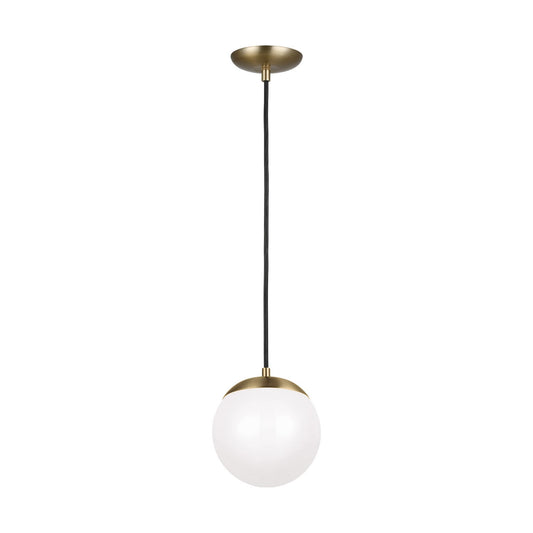  Leo Hanging Globe Small LED Pendant In Satin Bronze With Smooth White Glass