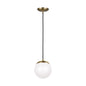 Leo Hanging Globe Small LED Pendant In Satin Bronze With Smooth White Glass
